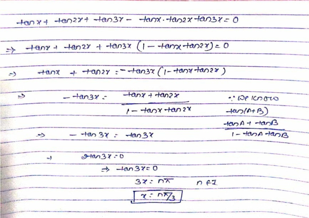 The General Solution Of Tanx Tan2x Tan3x Tanx Tan2x Tan3x